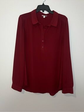 14th & Union Burgundy Long-Sleeve Button-Front Blouse